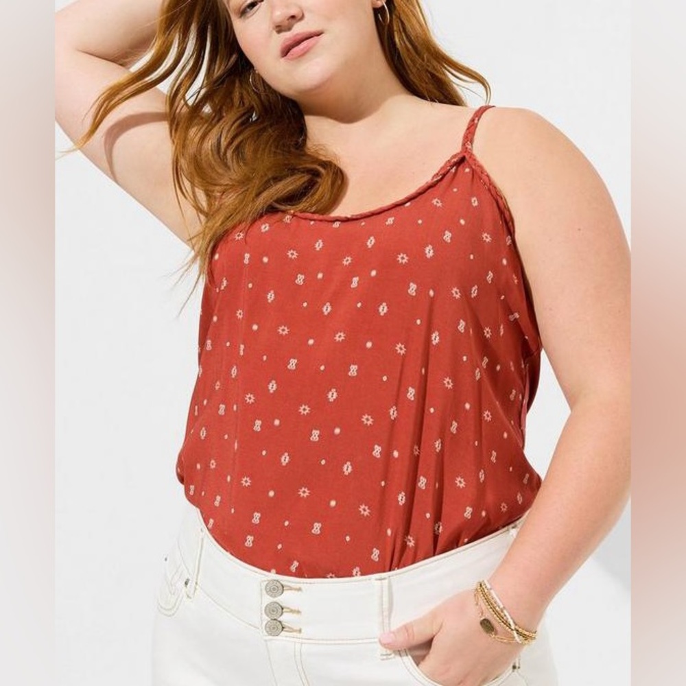 Torrid 3 3X Orange Geo Western Print Braided Challis Sleeveless Tank Plus Size